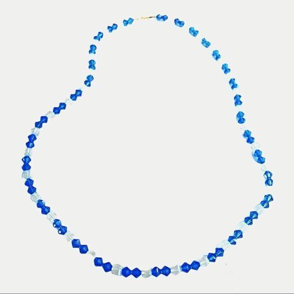 Austria Blue crystal + clear square crystal vintage sparkling necklace - Picture 6 of 8